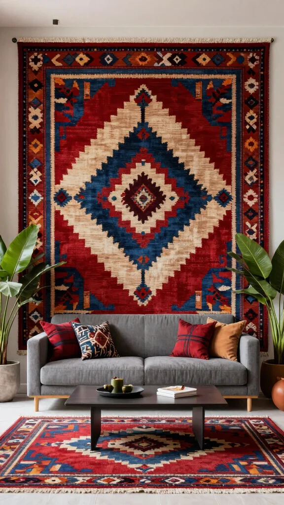 10 Arabic Rug Wallpaper Ideas for a Rich and Decorative Visual Style - 1. Bold Patterns for a Statement Wall 1