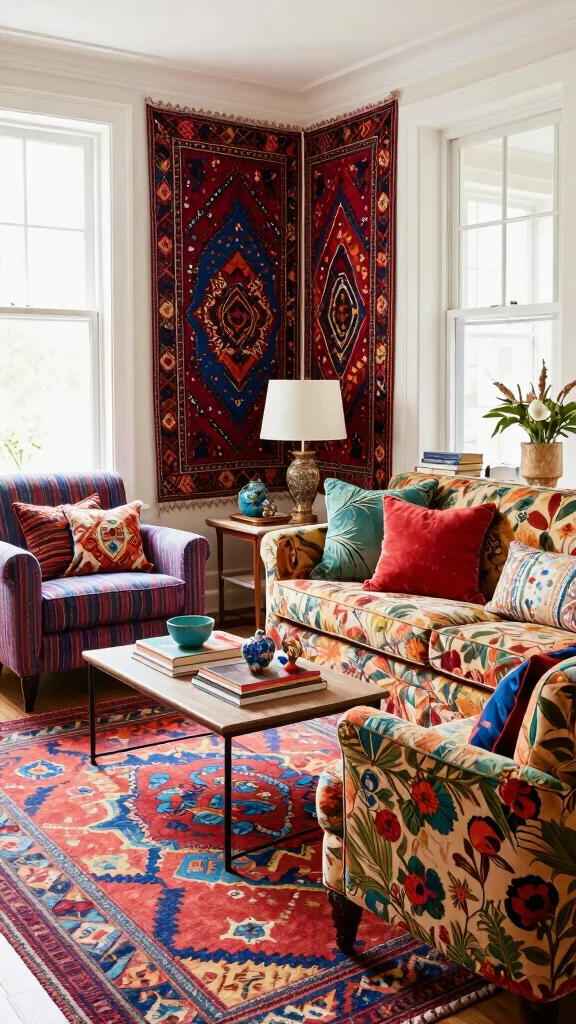 10 Arabic Rug Wallpaper Ideas for a Rich and Decorative Visual Style - 3. Mixing Patterns for Eclectic Style 1