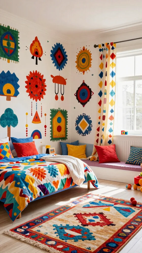 10 Arabic Rug Wallpaper Ideas for a Rich and Decorative Visual Style - 6. Kid-Friendly Arabic Rug Wallpaper Designs 1