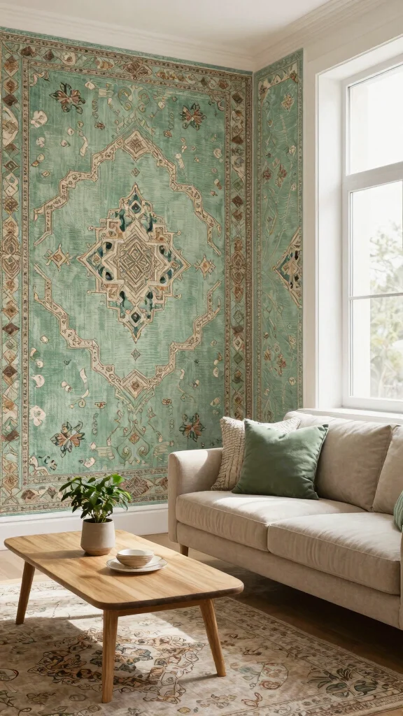 10 Arabic Rug Wallpaper Ideas for a Rich and Decorative Visual Style - 7. Nature-Inspired Patterns for a Fresh Feel 1