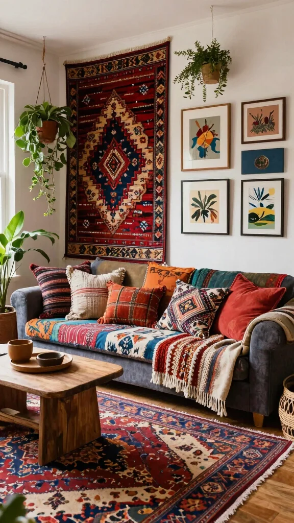 10 Arabic Rug Wallpaper Ideas for a Rich and Decorative Visual Style - 8. Layered Textiles for a Bohemian Twist 1
