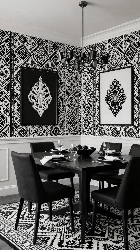 10 Arabic Rug Wallpaper Ideas for a Rich and Decorative Visual Style - 9. Timeless Black & White Designs 1