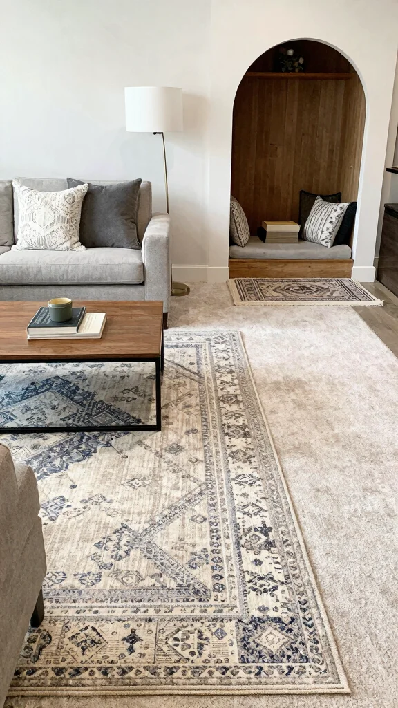 10 Area Rug on Carpet Ideas That Still Look Stylish and Intentional - 6. Define Spaces with Layered Rugs 1