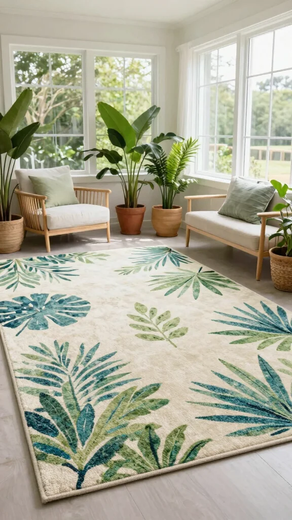 10 Area Rug on Carpet Ideas That Still Look Stylish and Intentional - 7. Outdoor-Inspired Layering 1