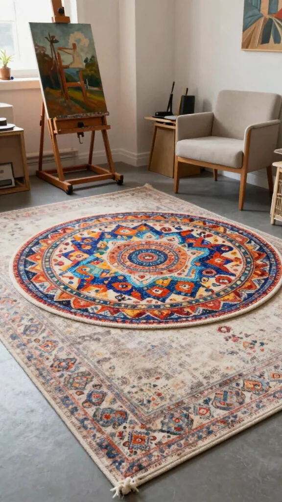 10 Area Rug on Carpet Ideas That Still Look Stylish and Intentional - 8. Play with Scale and Shapes 1