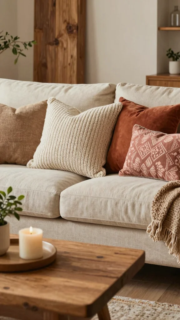 10 Beige Couch Pillow Ideas for a Neutral and Cozy Living Room Style - 1. Textured Earthy Hues 1