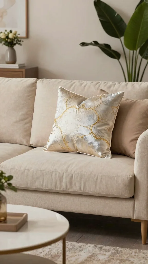 10 Beige Couch Pillow Ideas for a Neutral and Cozy Living Room Style - 5. Subtle Metallic Accents 1
