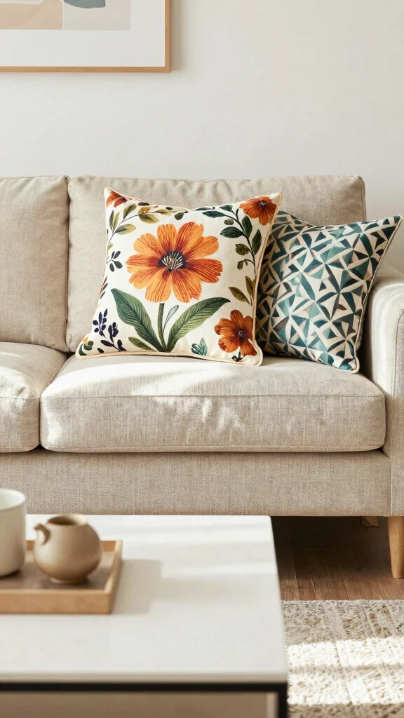 10 Beige Couch Pillow Ideas for a Neutral and Cozy Living Room Style - 8. Statement Patterns 1