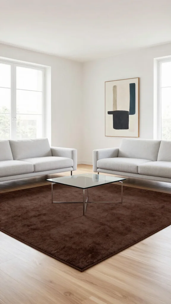 10 Brown Rug Living Room Ideas for a Warm and Grounded Interior - 2. Minimalist Charm with Clean Lines 1