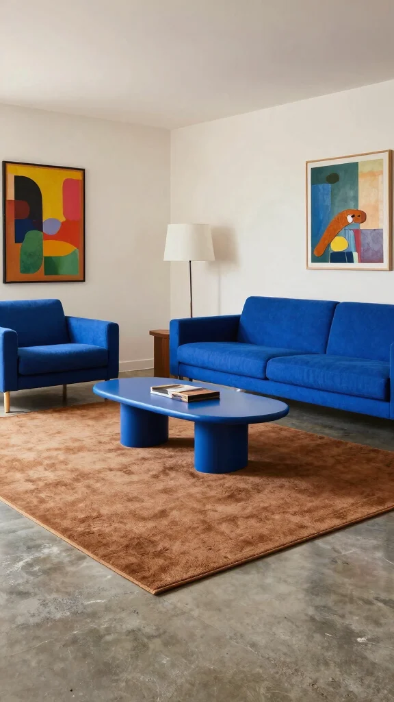 10 Brown Rug Living Room Ideas for a Warm and Grounded Interior - 7. Contemporary Chic with Bold Accents 1