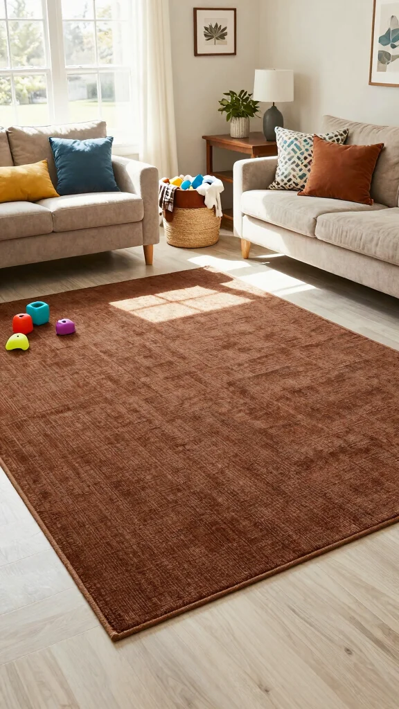 10 Brown Rug Living Room Ideas for a Warm and Grounded Interior - 8. Family-Friendly Spaces with Durability 1