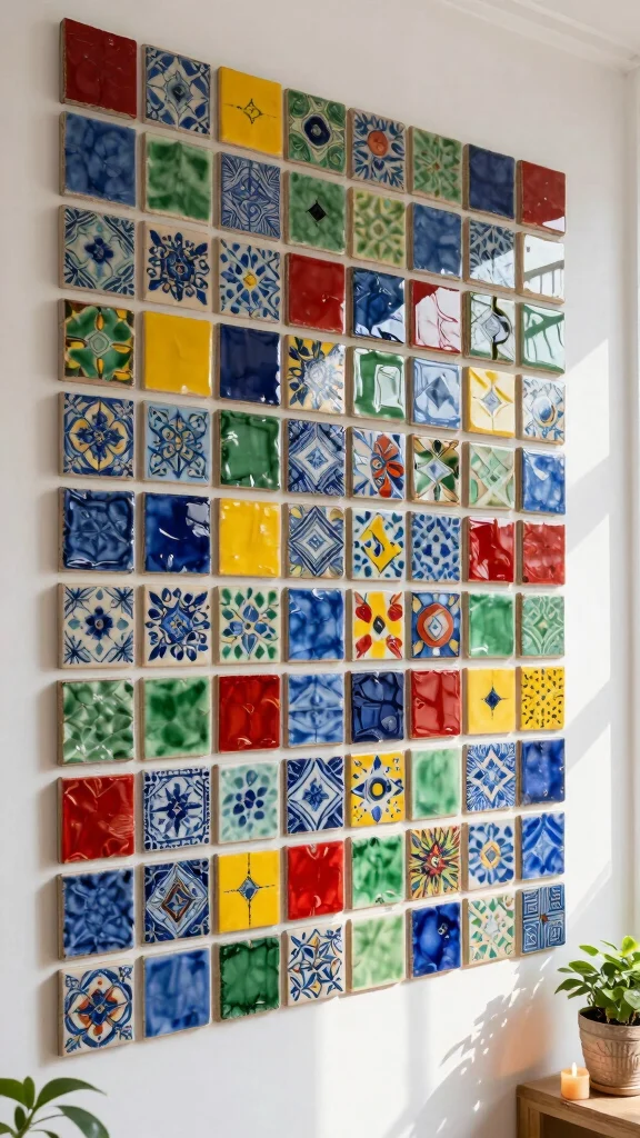 10 Ceramic Wall Art Hanging Concepts for Adding Artistic Texture to Your Walls - 3. Colorful Ceramic Tiles for an Artistic Gallery 1