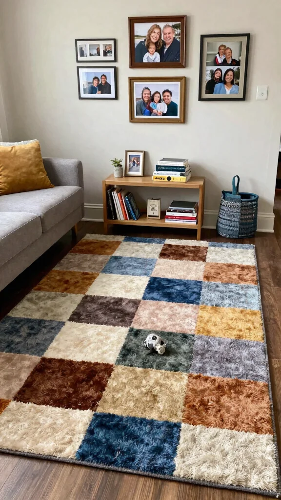 10 Checkered Rug Living Room Ideas for a Playful and Modern Statement - 10. Personalized Touch 1