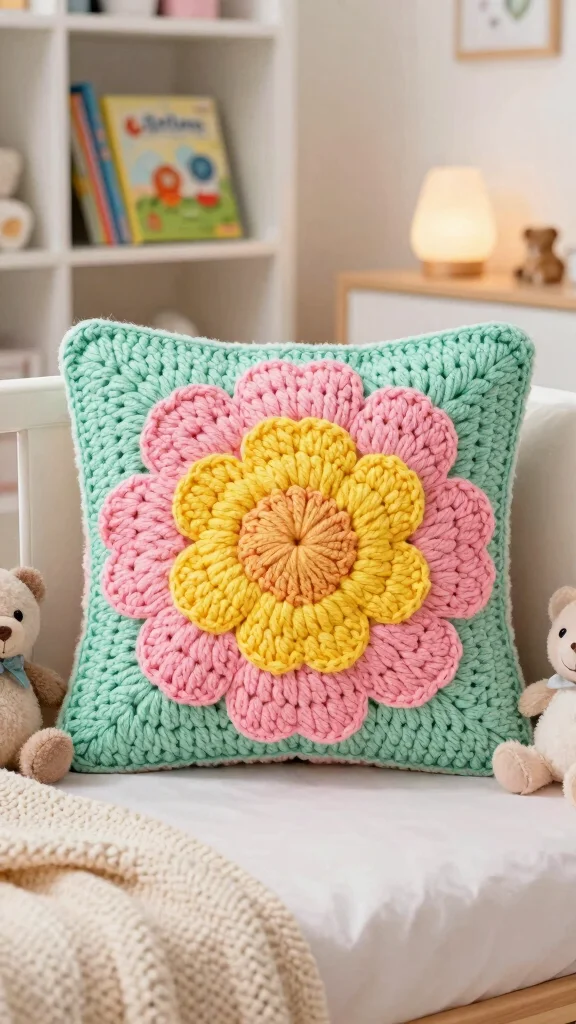 10 Crochet Flower Pillow Pattern Free Ideas for Sweet and Cozy Handmade Decor - 1. Classic Granny Square Flower Pillow 1