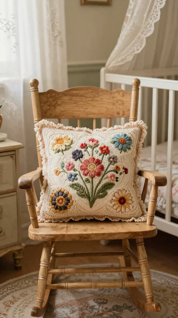 10 Crochet Flower Pillow Pattern Free Ideas for Sweet and Cozy Handmade Decor - 10. Vintage Floral Pillow 1