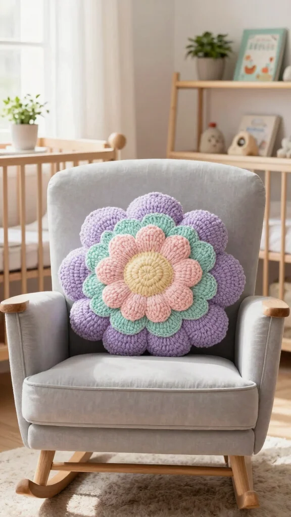 10 Crochet Flower Pillow Pattern Free Ideas for Sweet and Cozy Handmade Decor - 3. Pastel Petal Pillow 1