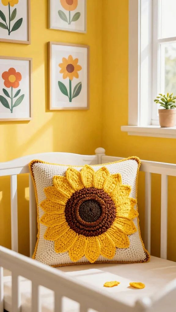 10 Crochet Flower Pillow Pattern Free Ideas for Sweet and Cozy Handmade Decor - 6. Sunflower Accent Pillow 1