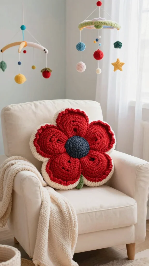 10 Crochet Flower Pillow Pattern Free Ideas for Sweet and Cozy Handmade Decor - 7. Poppy Flower Pillow 1