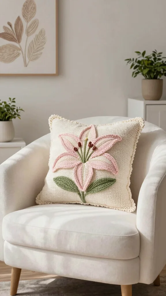 10 Crochet Flower Pillow Pattern Free Ideas for Sweet and Cozy Handmade Decor - 9. Elegant Lily Pillow 1
