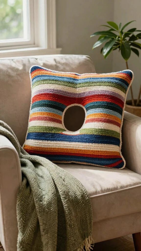 10 Crochet Neck Pillow Ideas for Handmade Comfort and Travel Support - 1. Textured Stripes Crochet Neck Pillow 1