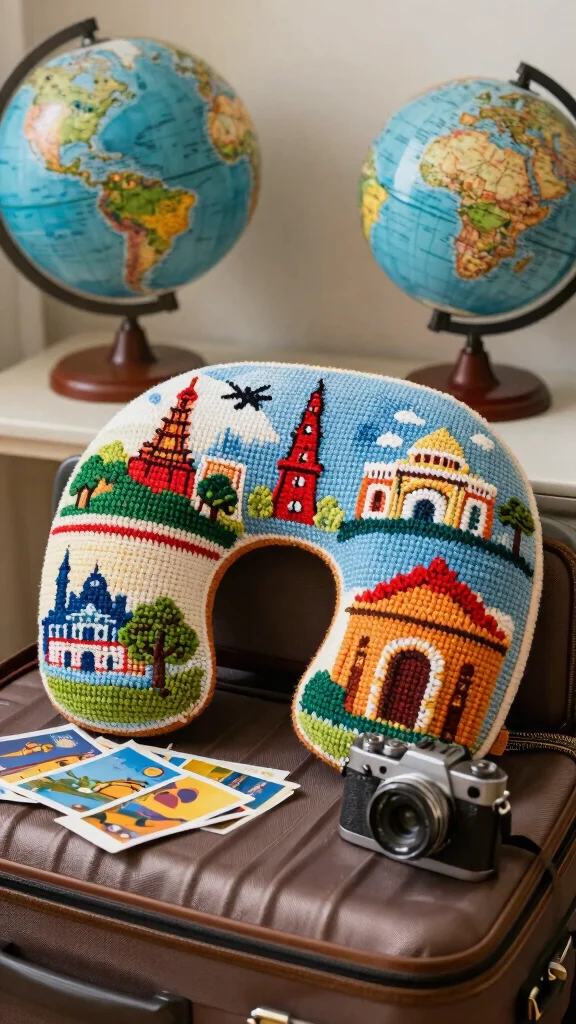 10 Crochet Neck Pillow Ideas for Handmade Comfort and Travel Support - 10. Travel-Inspired Themed Crochet Neck Pillow 1