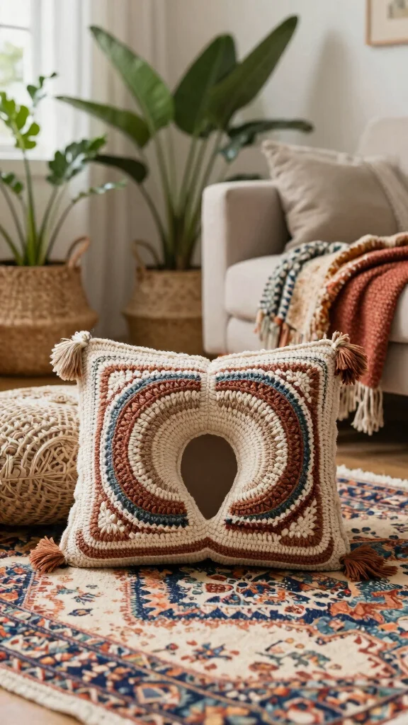 10 Crochet Neck Pillow Ideas for Handmade Comfort and Travel Support - 6. Bohemian Inspired Crochet Neck Pillow 1