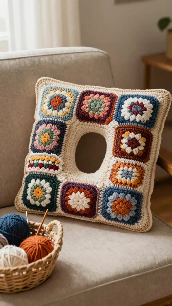 10 Crochet Neck Pillow Ideas for Handmade Comfort and Travel Support - 8. Handmade Patchwork Crochet Neck Pillow 1