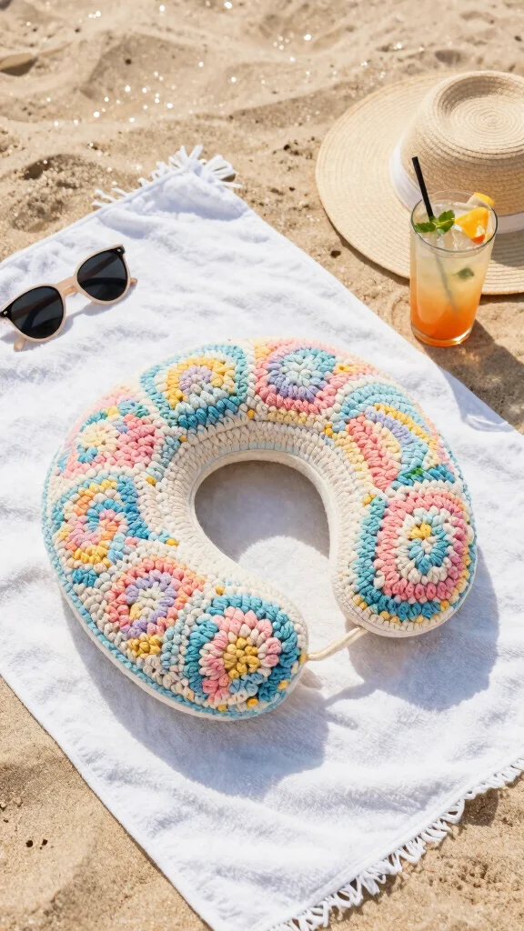 10 Crochet Neck Pillow Ideas for Handmade Comfort and Travel Support - 9. Summer Breeze Crochet Neck Pillow 1