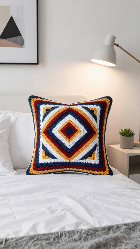 10 Crochet Pillow Case Pattern Ideas for Charming Handmade Bedroom Decor - 2. Geometric Elegance 1