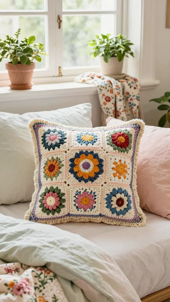 10 Crochet Pillow Case Pattern Ideas for Charming Handmade Bedroom Decor - 4. Floral Fantasy 1