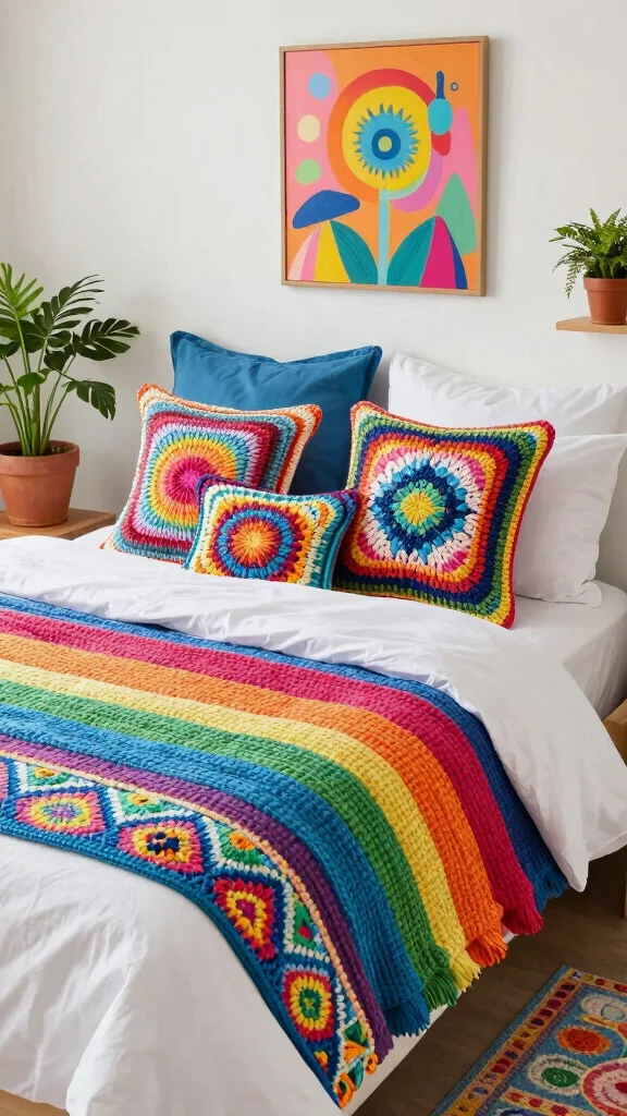 10 Crochet Pillow Case Pattern Ideas for Charming Handmade Bedroom Decor - 7. Color Pop Accents 1