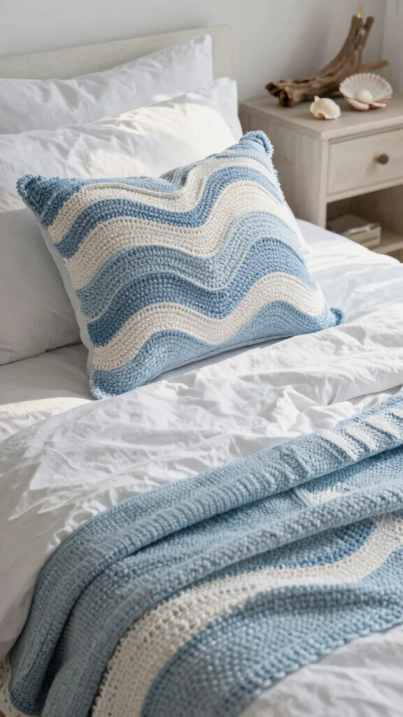 10 Crochet Pillow Case Pattern Ideas for Charming Handmade Bedroom Decor - 8. Textured Waves 1