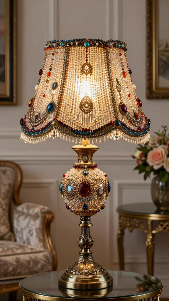 10 DIY Lamp Shade Makeover Ideas for an Easy Home Decor Refresh - 7. Upcycled Beads and Jewelry 1