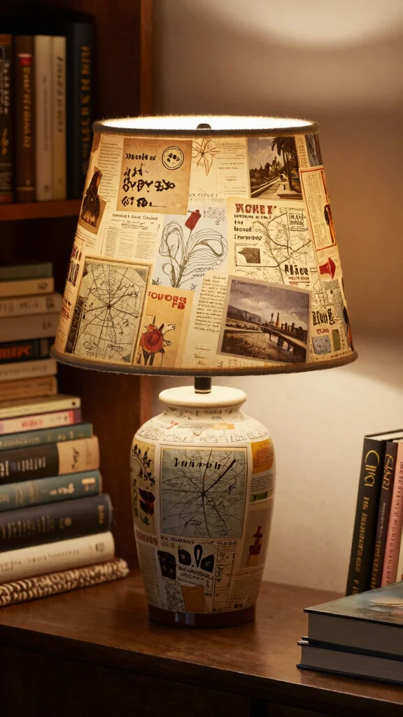 10 DIY Lamp Shade Makeover Ideas for an Easy Home Decor Refresh - 8. Vintage Paper Collage 1