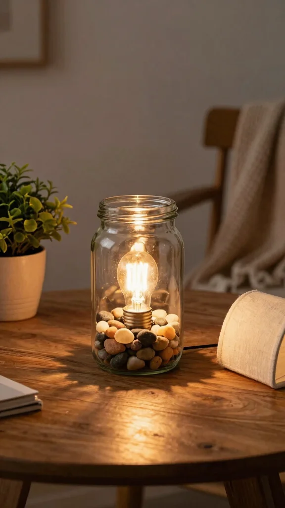 10 DIY Table Lamp Ideas for Easy and Stylish Handmade Decor - 1. Upcycled Glass Jar Lamp 1