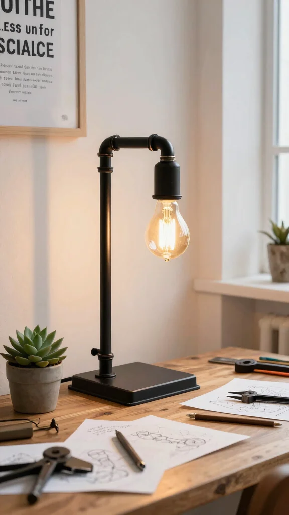 10 DIY Table Lamp Ideas for Easy and Stylish Handmade Decor - 3. Industrial Pipe Lamp 1