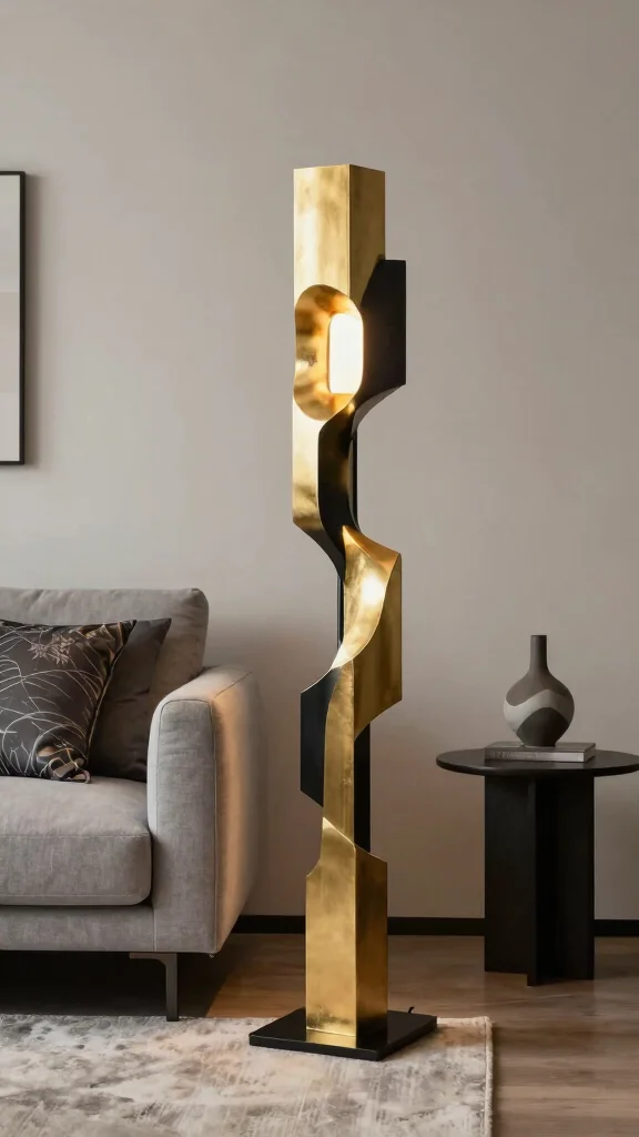 10 Floor Lamp Behind Couch Ideas for Better Lighting and Style - 1. Sculptural Statement Piece 1
