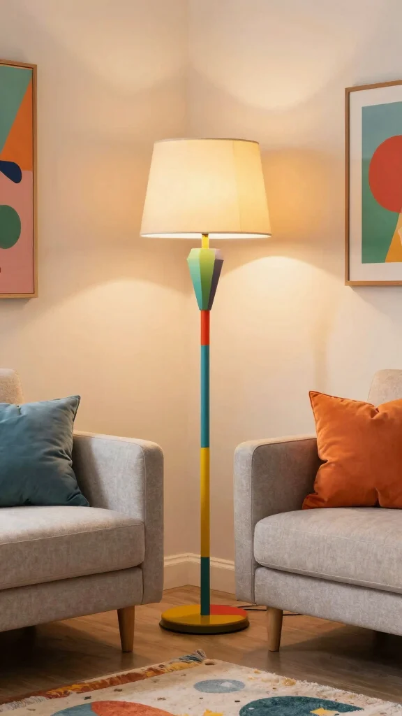 10 Floor Lamp Behind Couch Ideas for Better Lighting and Style - 8. Colorful Floor Lamps for a Pop of Fun 1