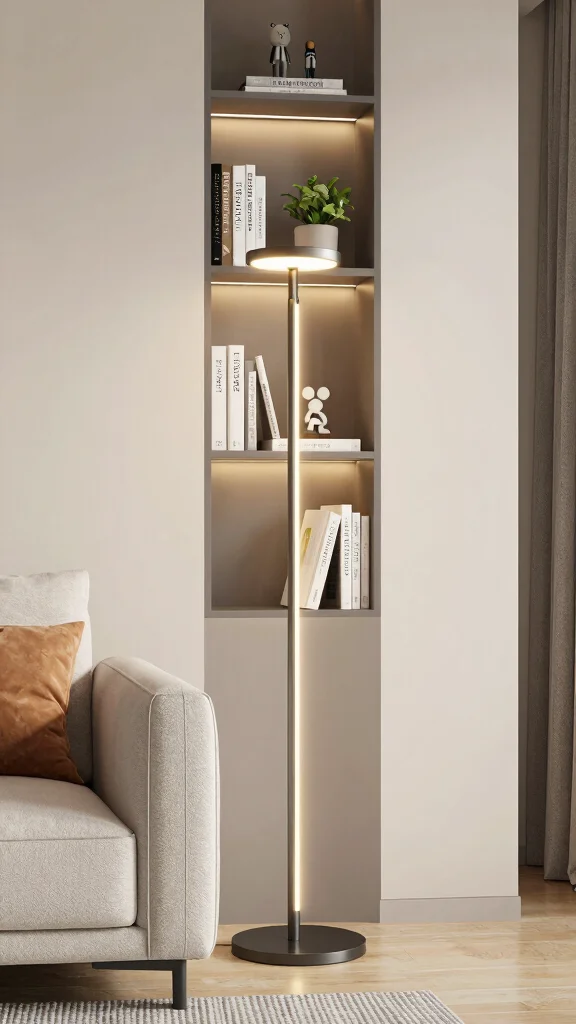 10 Floor Lamp Behind Couch Ideas for Better Lighting and Style - 9. Floor Lamps with Shelves for Dual Purpose 1
