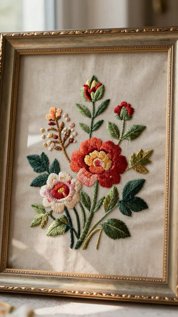 10 Framed Embroidery Wall Art Ideas for Soft and Elegant Handmade Decor - 1. Nature-Inspired Floral Designs 1