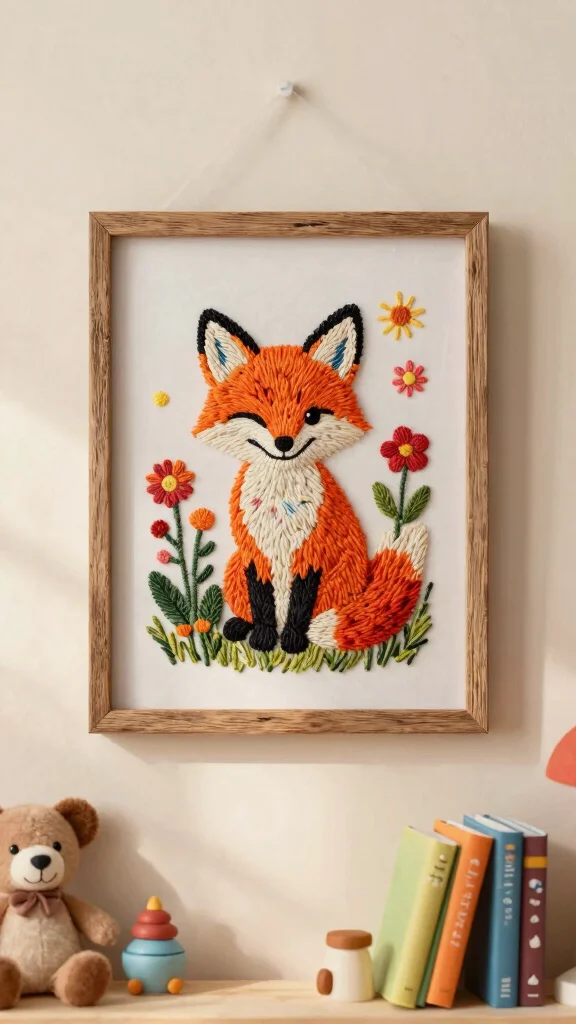 10 Framed Embroidery Wall Art Ideas for Soft and Elegant Handmade Decor - 2. Whimsical Animal Portraits 1