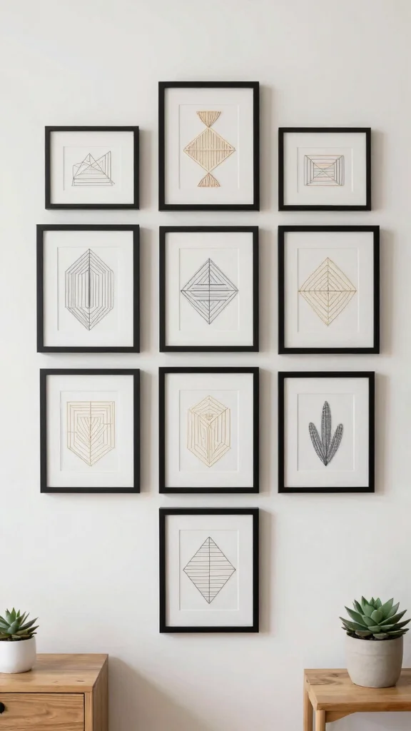 10 Framed Embroidery Wall Art Ideas for Soft and Elegant Handmade Decor - 3. Minimalistic Geometric Patterns 1