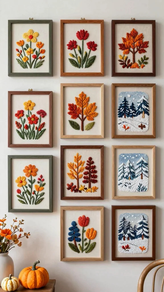 10 Framed Embroidery Wall Art Ideas for Soft and Elegant Handmade Decor - 6. Seasonal Themes in Embroidery 1