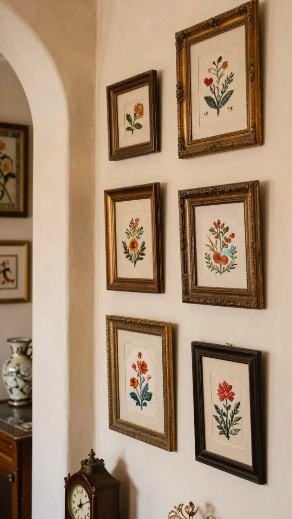 10 Framed Embroidery Wall Art Ideas for Soft and Elegant Handmade Decor - 8. Vintage-Inspired Frames 1