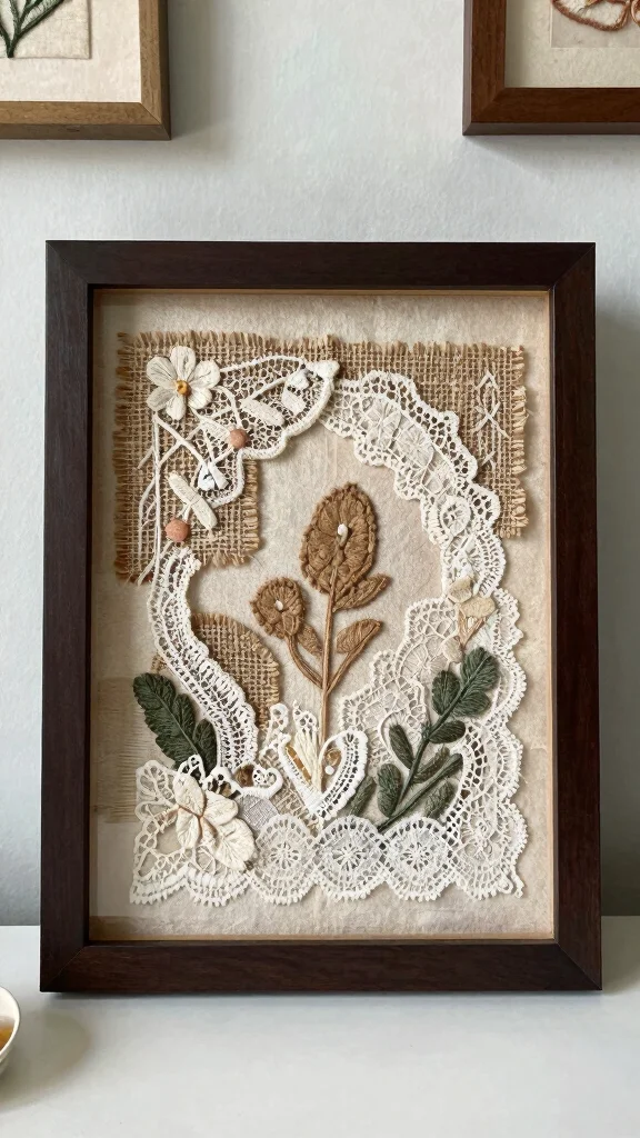 10 Framed Embroidery Wall Art Ideas for Soft and Elegant Handmade Decor - 9. Layered Fabric Art 1