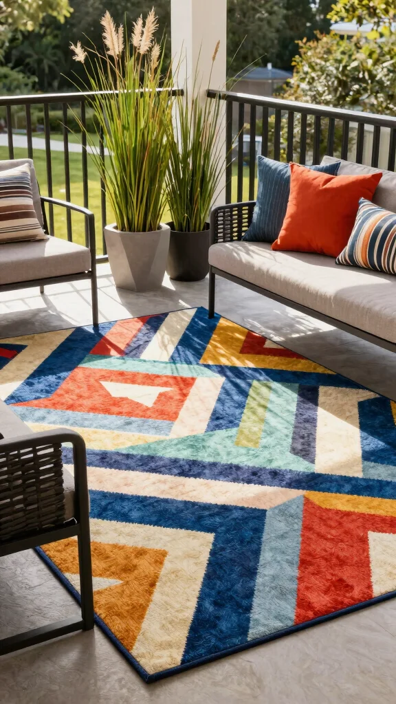 10 Front Porch Rug Ideas to Create a Welcoming Outdoor Entry - 2. Geometric Patterns for Modern Flair 1