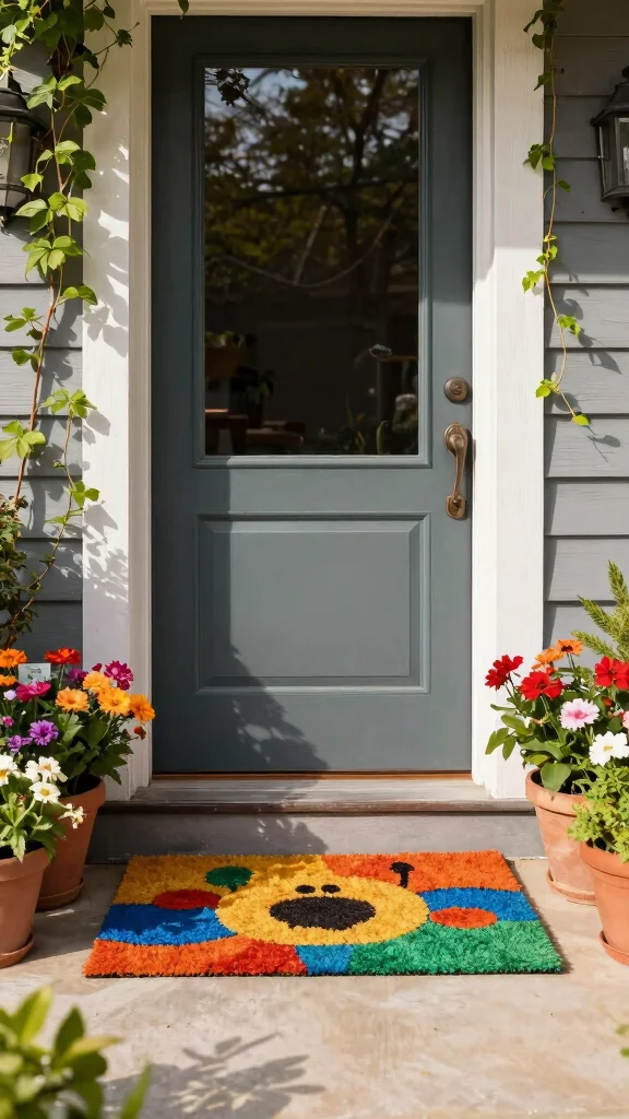 10 Front Porch Rug Ideas to Create a Welcoming Outdoor Entry - 3. Colorful Welcome Mats 1