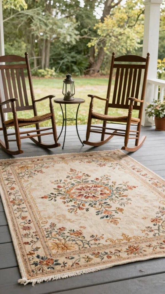 10 Front Porch Rug Ideas to Create a Welcoming Outdoor Entry - 6. Vintage-Inspired Outdoor Rugs 1