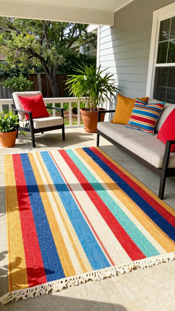 10 Front Porch Rug Ideas to Create a Welcoming Outdoor Entry - 7. Bold Striped Rugs 1