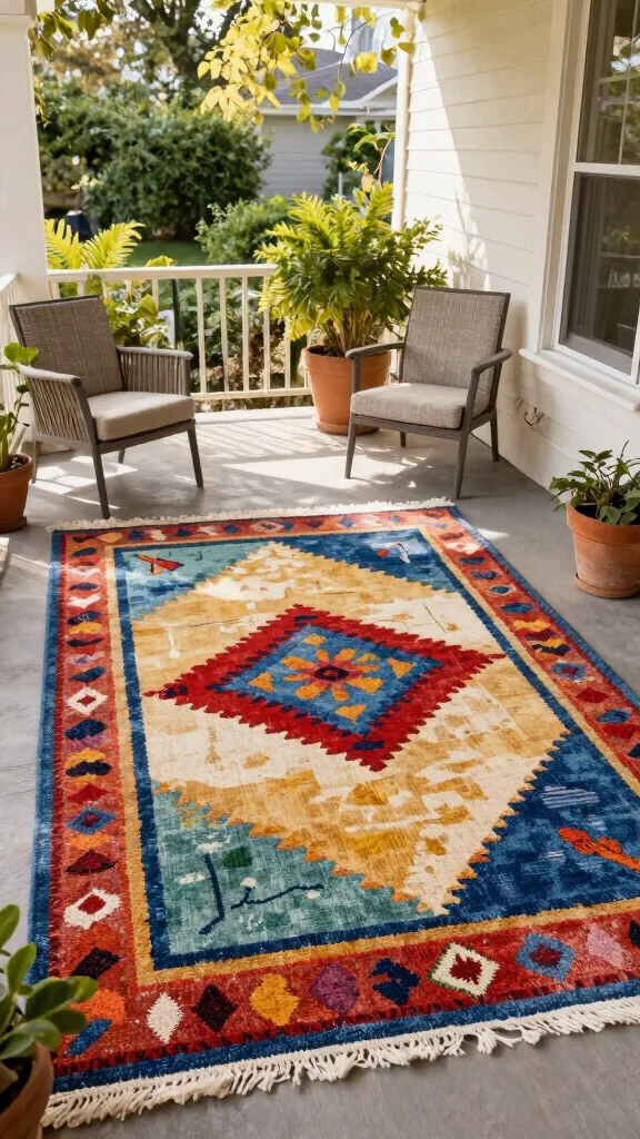 10 Front Porch Rug Ideas to Create a Welcoming Outdoor Entry - 9. Artistic Hand-Painted Rugs 1